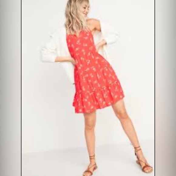 OLD NAVY Cute Flirty Casual Chic Tangerine Orange Boho Floral Summer Dress Sz S - Picture 3 of 7